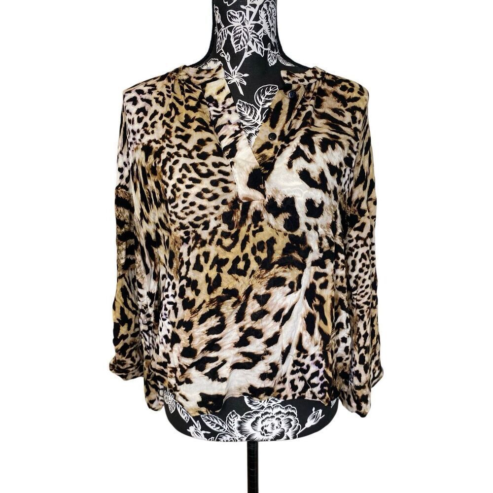 Banana Republic Leopard Print Boho Blouse Bell Sleeve Tunic Top Small Animal